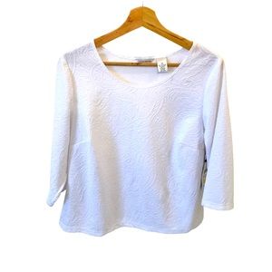 LAURA ASHLEY NWT White Raised Paisley 3/4 Sleeve Knit Top Size 1X